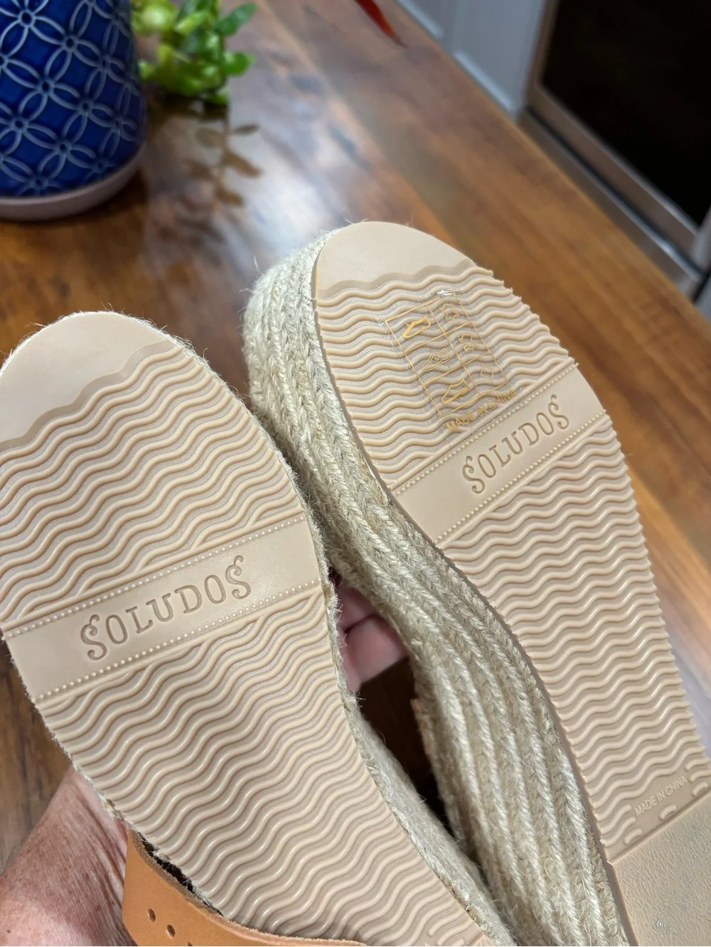Soludos Minorca Leather Nude Tan Espadrille Platform Sandal 8 NEW